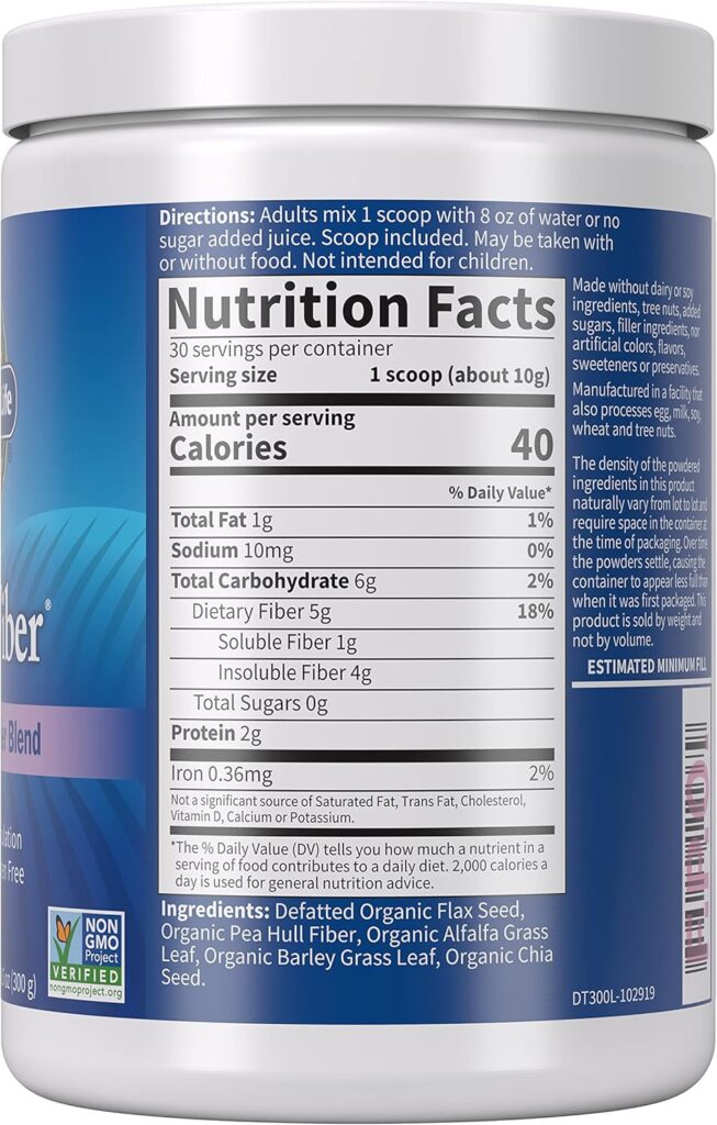 Garden of Life Organic Unflavored Fiber Powder Detox Blend with Chia, Alfalfa Barley for Herbal Cleanse, Gut Health Support - Detoxifiber - Non-GMO, Gluten-Free, Psyllium Free, Vegan, 30 Servings