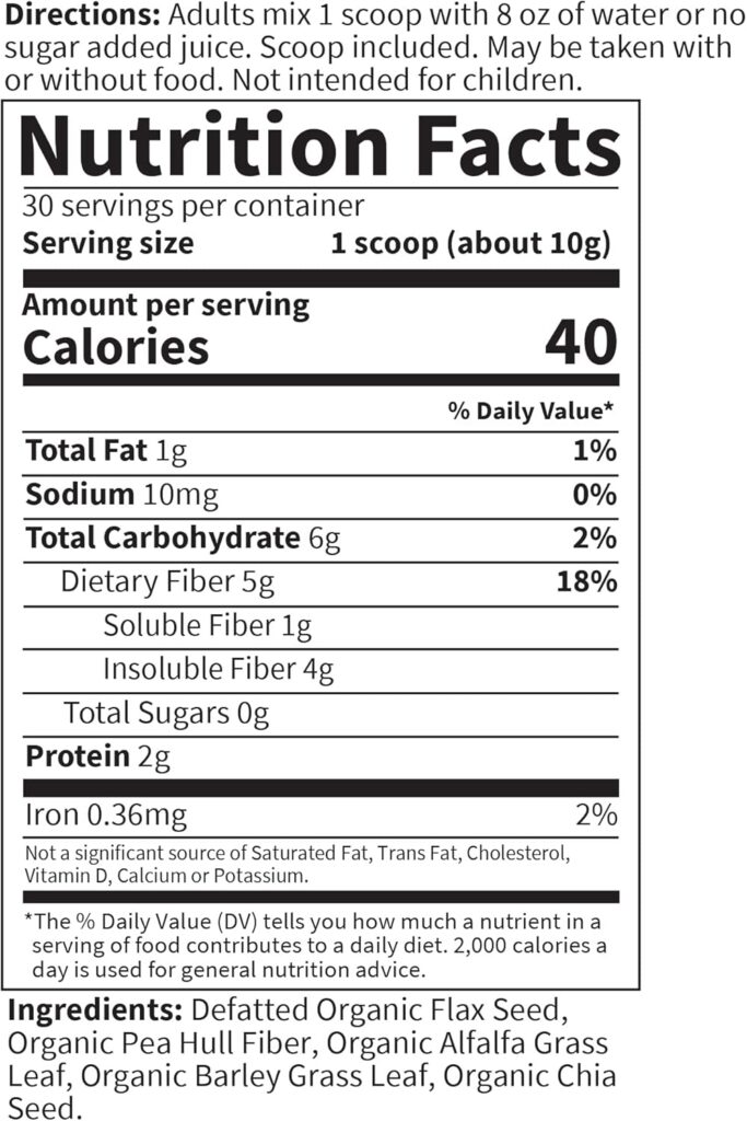 Garden of Life Organic Unflavored Fiber Powder Detox Blend with Chia, Alfalfa Barley for Herbal Cleanse, Gut Health Support - Detoxifiber - Non-GMO, Gluten-Free, Psyllium Free, Vegan, 30 Servings